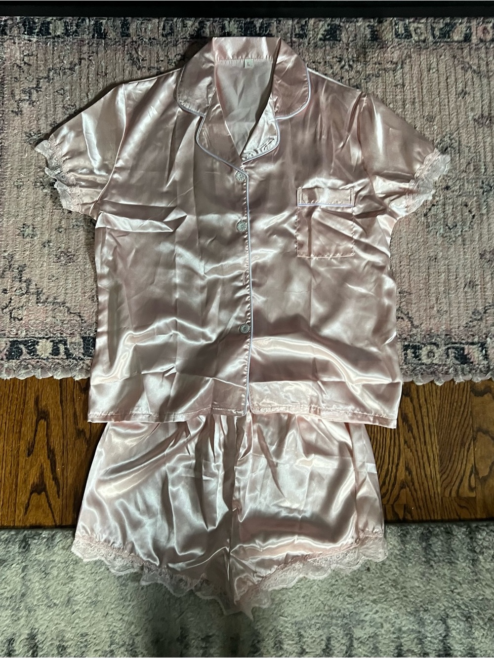 SHEIN Satin Short-Sleeve Pajama Set in Light Pink